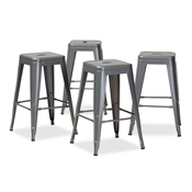 Baxton Studio Horton Modern and Contemporary Industrial Grey Finished Metal 4-Piece Stackable Counter Stool Set